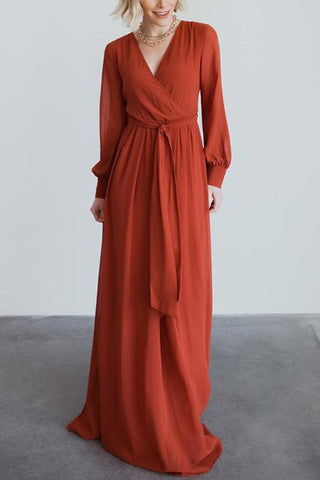 Button Puff Sleeve Belted Maxi Dress