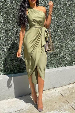 One Shoulder Slit Bleted Dress