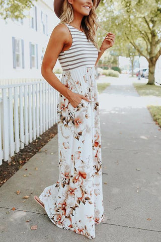 Floral Print Pocket Sleeveless Maxi Dress