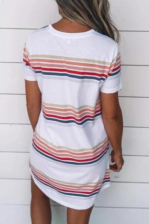 Stripe O Neck Short Sleeve Mini Dress