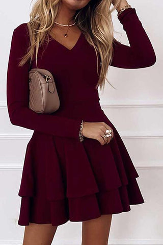 Layer V Neck Long Sleeve Dress