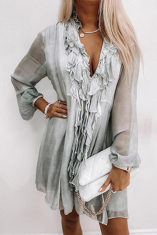 Flowing Ruffles V Neck Mini Dress