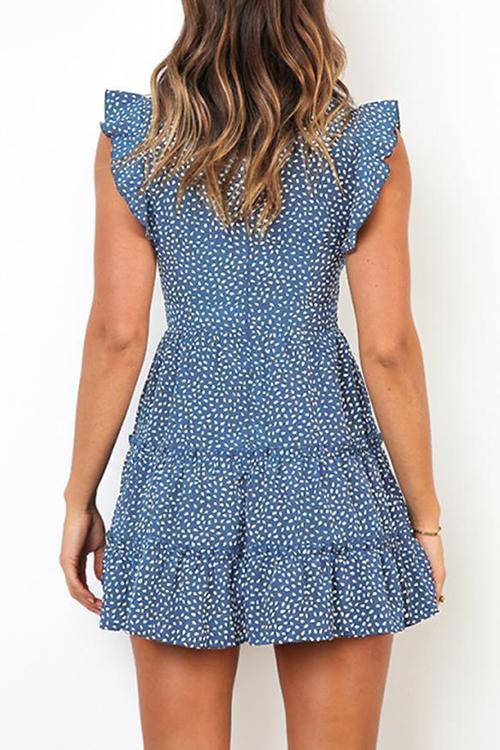 Print Deep V Neck Mini Dress