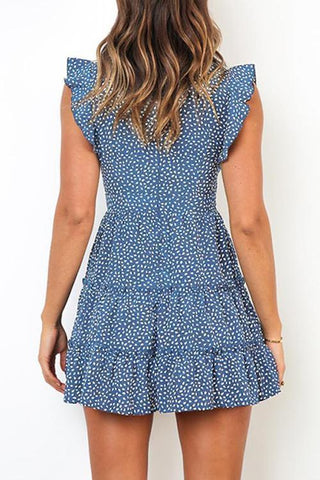 Print Deep V Neck Mini Dress