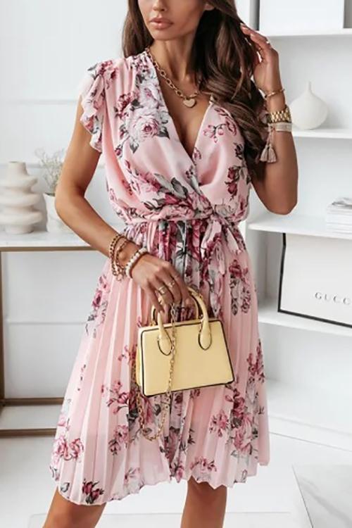 Floral Print V Neck Dress