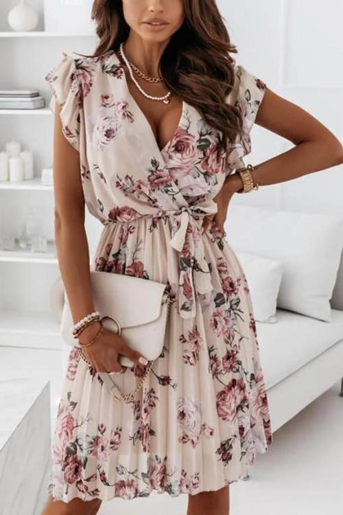 Floral Print V Neck Dress