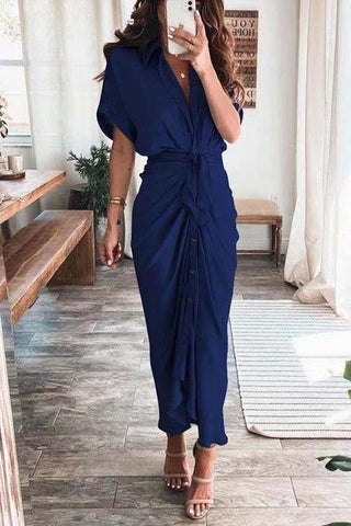 Button Knot Bat Drape Dress