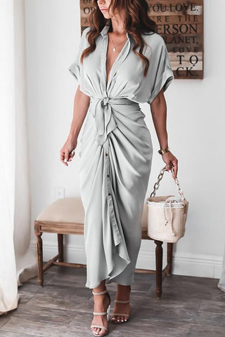 Button Knot Bat Drape Dress