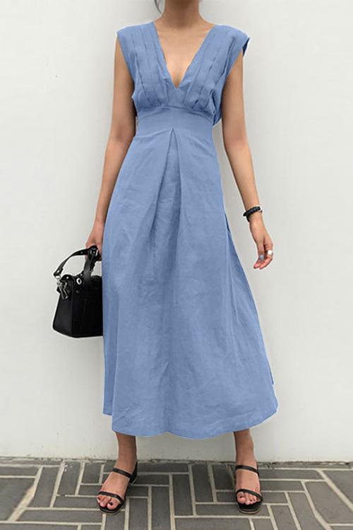 Linen V Neck Sleeveless Maxi Dress