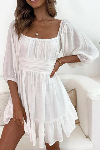 Linen Square Neck Mini Dress