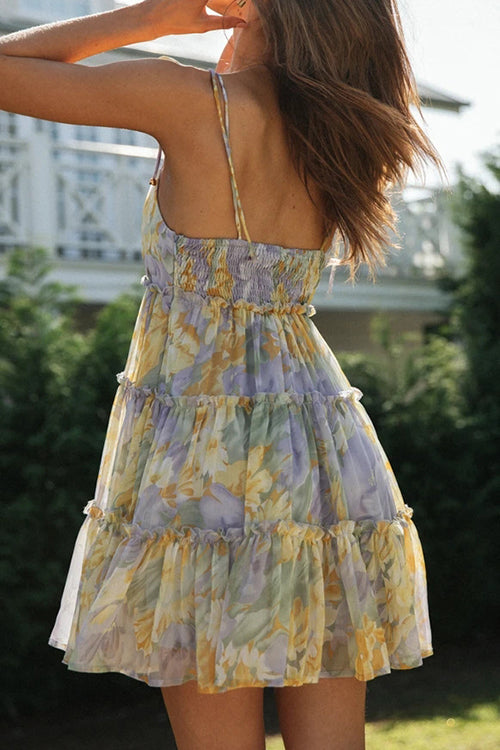 Ruffles Floral Print Slip Mini Dress