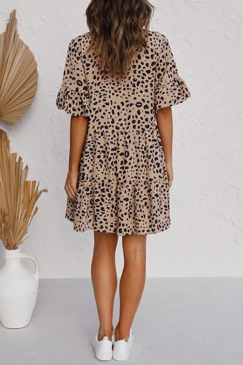 Ruffles Leopard Button Mini Dress