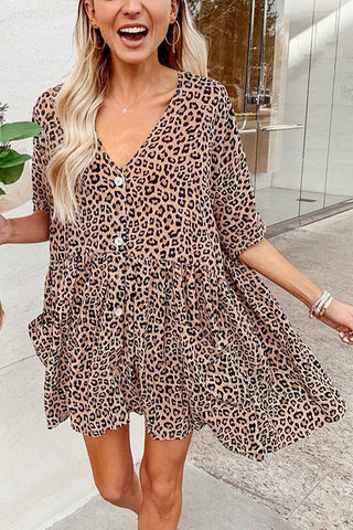 Ruffles Leopard Button Mini Dress