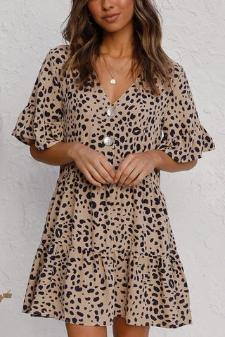 Ruffles Leopard Button Mini Dress