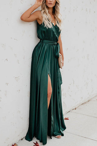 V Neck Sleeveless Slit Wrap Maxi Dress