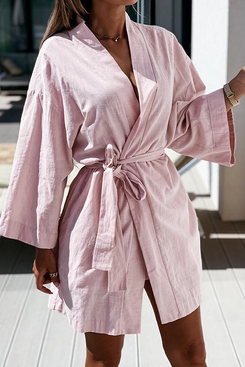 Bat Loose Belted Robe Mini Dress