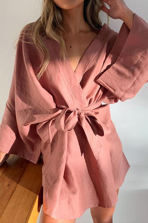 Bat Loose Belted Robe Mini Dress