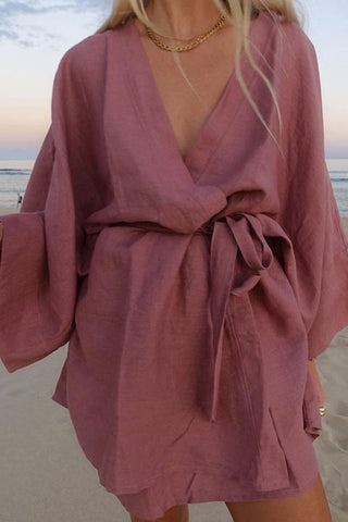 Bat Loose Belted Robe Mini Dress