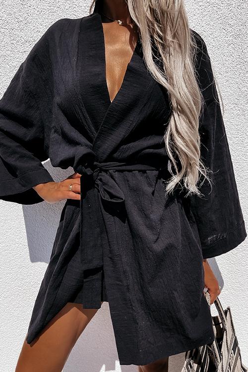 Bat Loose Belted Robe Mini Dress