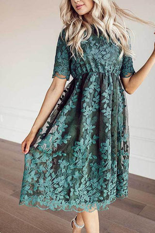 Embroidery Short Sleeve O Neck Dress