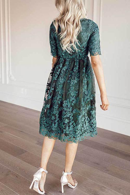 Embroidery Short Sleeve O Neck Dress