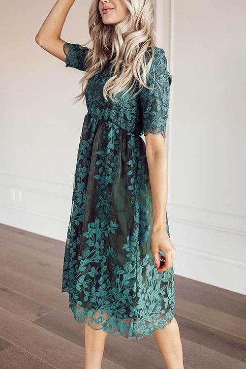 Embroidery Short Sleeve O Neck Dress