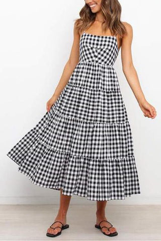 Plaid Backless Slip Maxi Dress