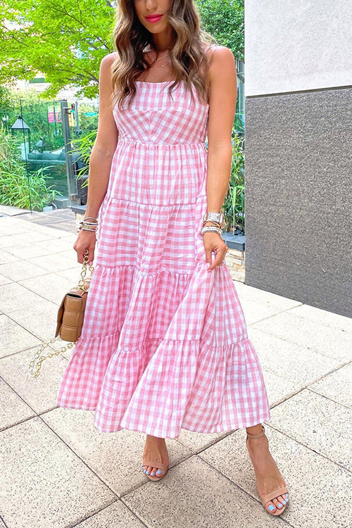 Plaid Backless Slip Maxi Dress