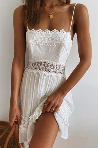 Ruffles Lace Hollow Slip Mini Dress