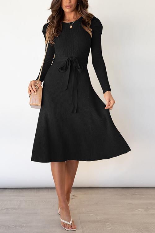 Swing O Neck Long Sleeve Midi Sweater Dress