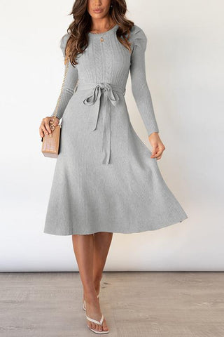 Swing O Neck Long Sleeve Midi Sweater Dress