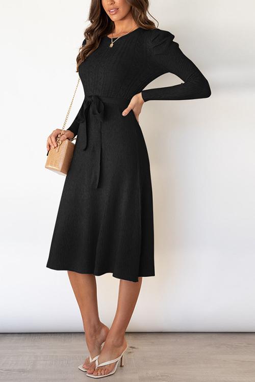 Swing O Neck Long Sleeve Midi Sweater Dress