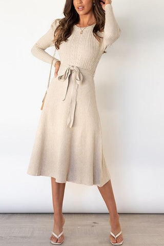 Swing O Neck Long Sleeve Midi Sweater Dress