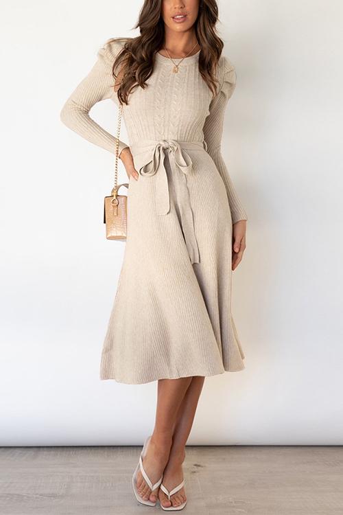 Swing O Neck Long Sleeve Midi Sweater Dress