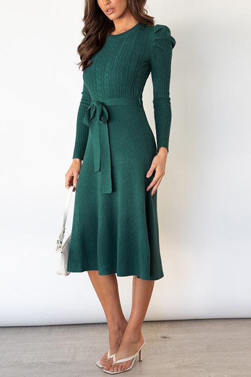 Swing O Neck Long Sleeve Midi Sweater Dress