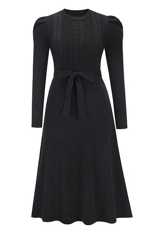 Swing O Neck Long Sleeve Midi Sweater Dress