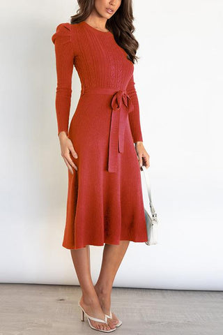 Swing O Neck Long Sleeve Midi Sweater Dress