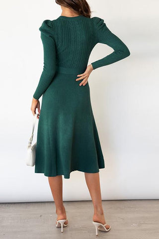 Swing O Neck Long Sleeve Midi Sweater Dress