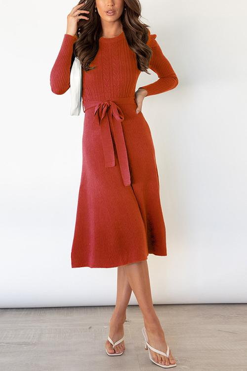 Swing O Neck Long Sleeve Midi Sweater Dress