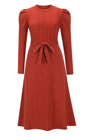 Swing O Neck Long Sleeve Midi Sweater Dress