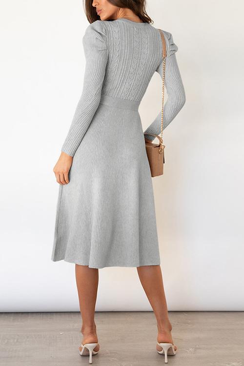 Swing O Neck Long Sleeve Midi Sweater Dress