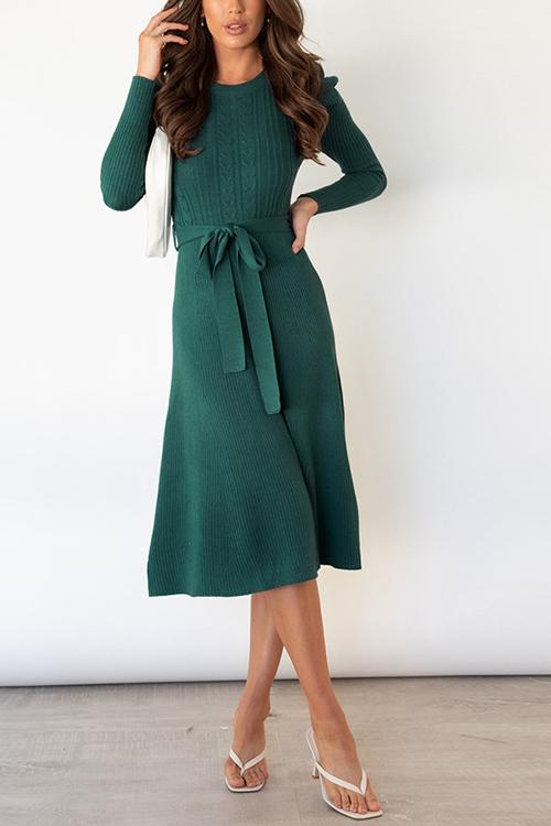 Swing O Neck Long Sleeve Midi Sweater Dress