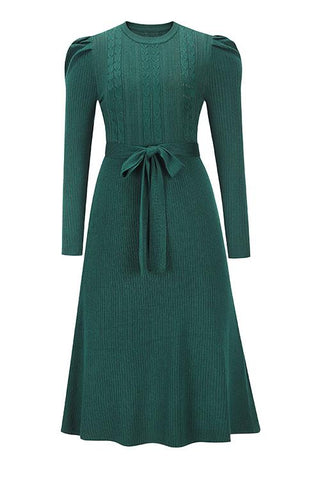 Swing O Neck Long Sleeve Midi Sweater Dress