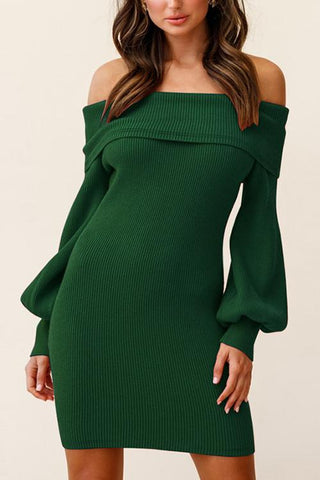 Off Shoulder Balloon Sleeve Knit Dress