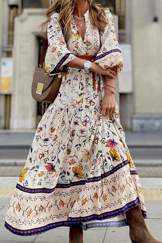 Floral Print Seven Sleeve Maxi Dress