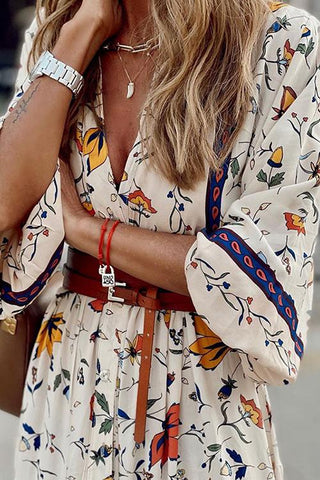 Floral Print Seven Sleeve Maxi Dress