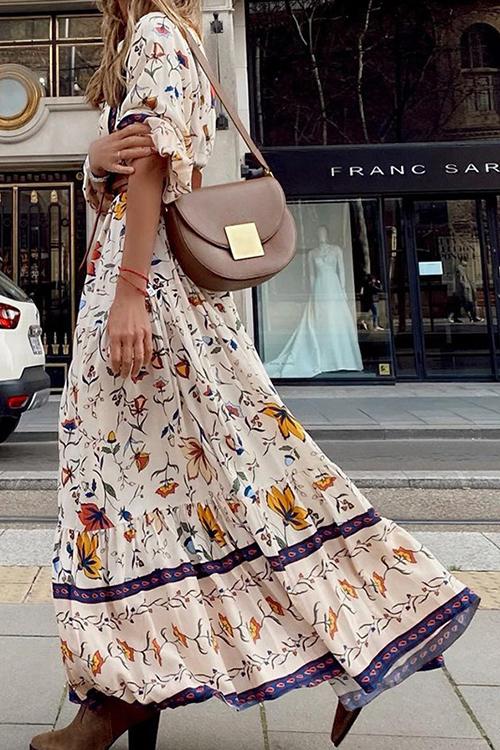 Floral Print Seven Sleeve Maxi Dress