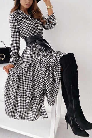 Pliad Button Ruffles Long Sleeve Maxi Dress