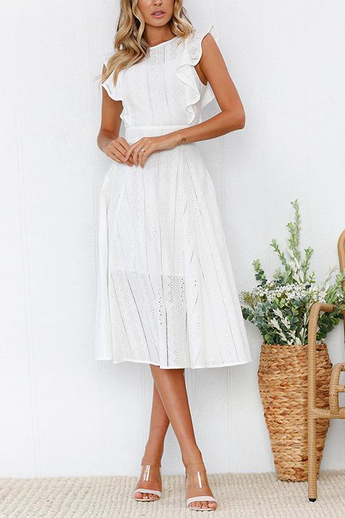 Gathered Waist O Neck Cotton Skater Dress