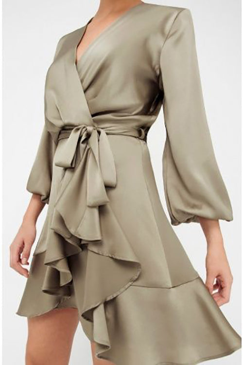 Surplice Front Belted Layered Dress